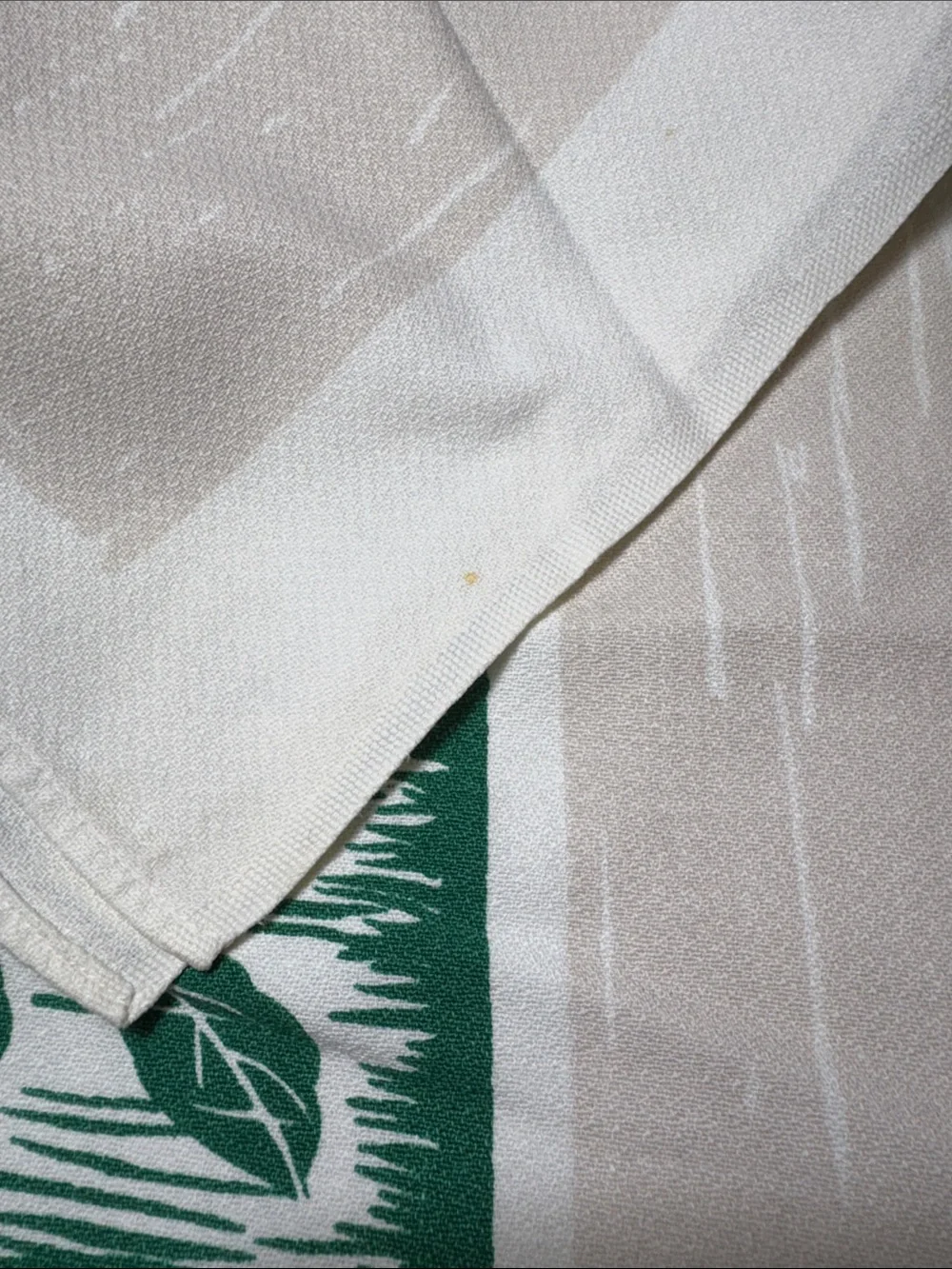 Vintage barkcloth Green and White Fruit Block Print table‎ cloth 52 x 63 B20